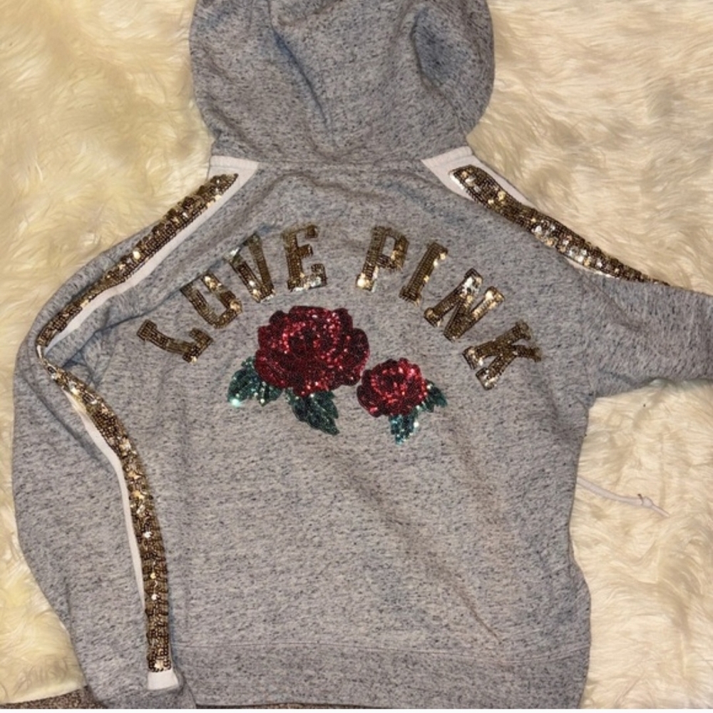 PINK Victoria's Secret Gray Hoodie with Sequin Details